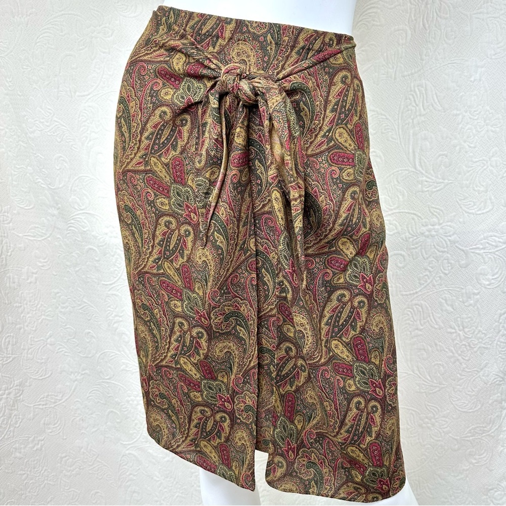 DKNY VTG 80s 90s Paisley Rayon Tie-Front Skirt